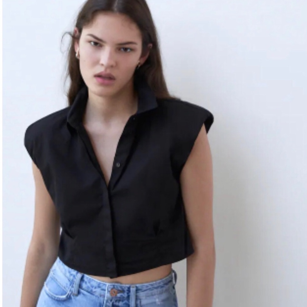 ZARA SHOULDER PAD POPLIN SHIRT